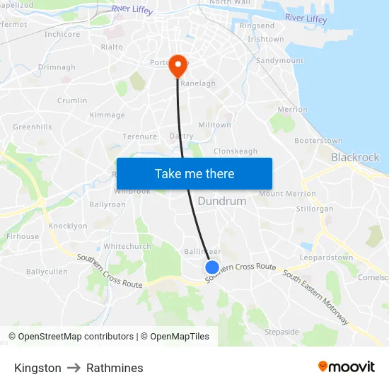 Kingston to Rathmines map
