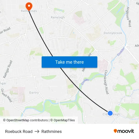 Roebuck Road to Rathmines map