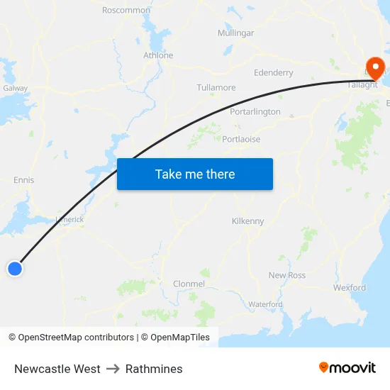 Newcastle West to Rathmines map