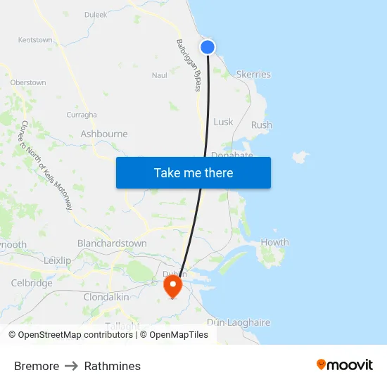 Bremore to Rathmines map