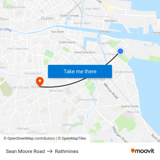 Sean Moore Road to Rathmines map