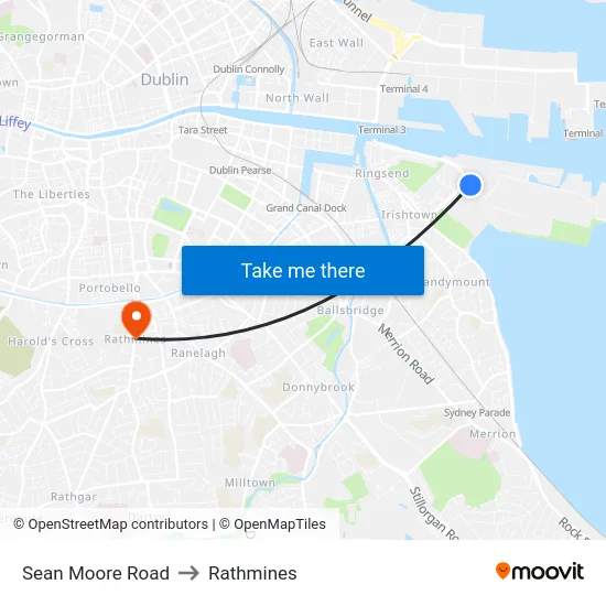 Sean Moore Road to Rathmines map
