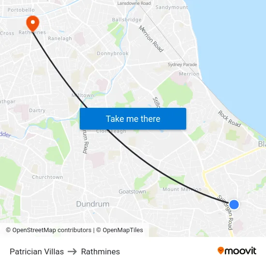 Patrician Villas to Rathmines map