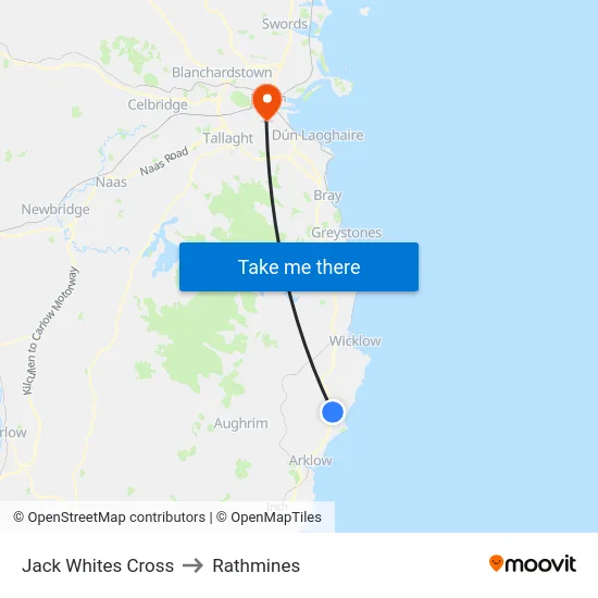 Jack Whites Cross to Rathmines map