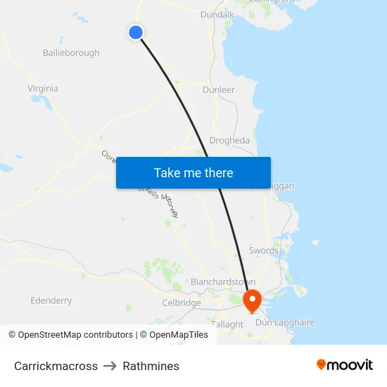 Carrickmacross to Rathmines map