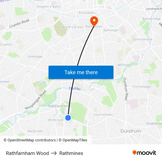 Rathfarnham Wood to Rathmines map
