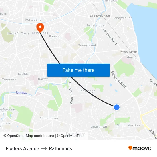 Fosters Avenue to Rathmines map
