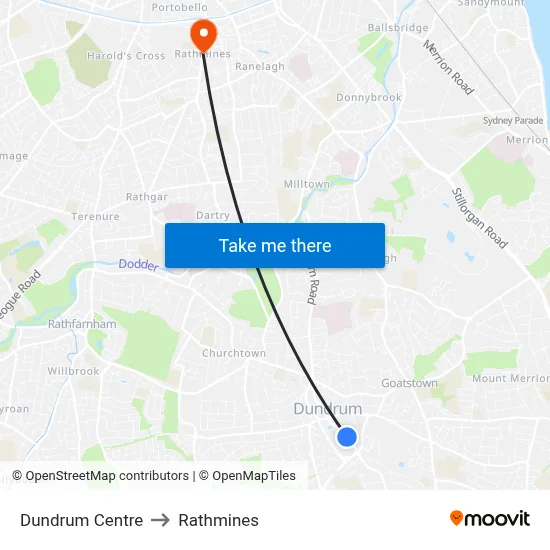 Dundrum Centre to Rathmines map