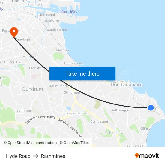 Hyde Road to Rathmines map