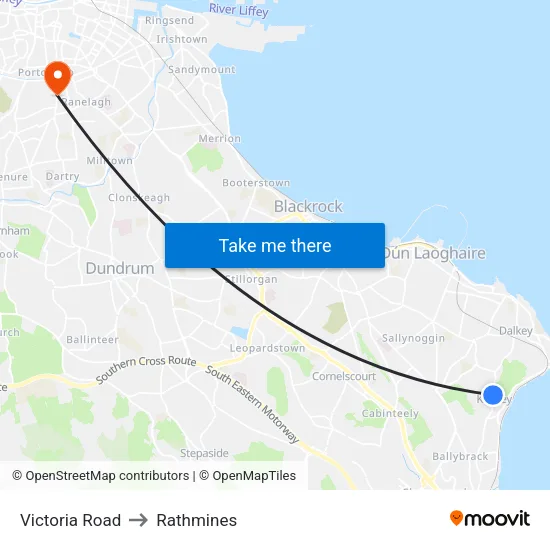 Victoria Road to Rathmines map