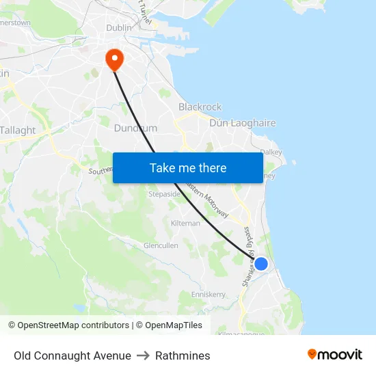 Old Connaught Avenue to Rathmines map