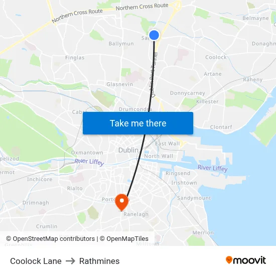 Coolock Lane to Rathmines map