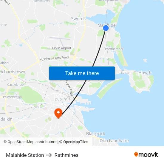 Malahide Station to Rathmines map