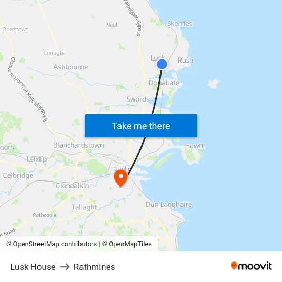 Lusk House to Rathmines map