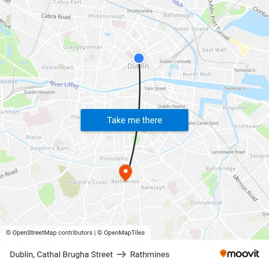 Dublin, Cathal Brugha Street to Rathmines map