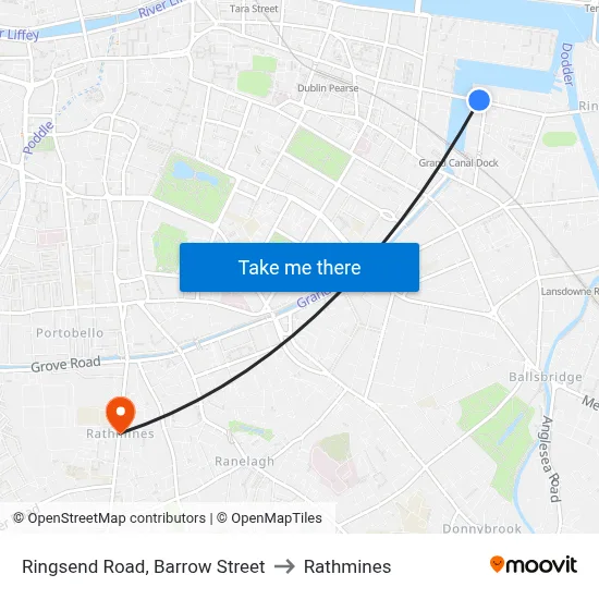 Ringsend Road, Barrow Street to Rathmines map