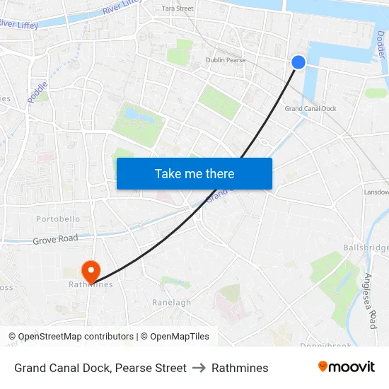 Grand Canal Dock, Pearse Street to Rathmines map