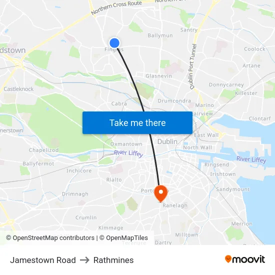 Jamestown Road to Rathmines map