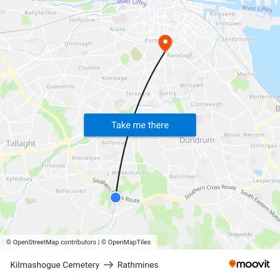 Kilmashogue Cemetery to Rathmines map