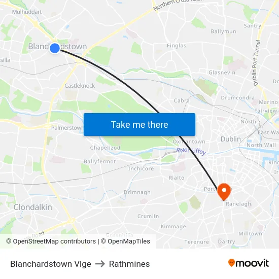 Blanchardstown Vlge to Rathmines map