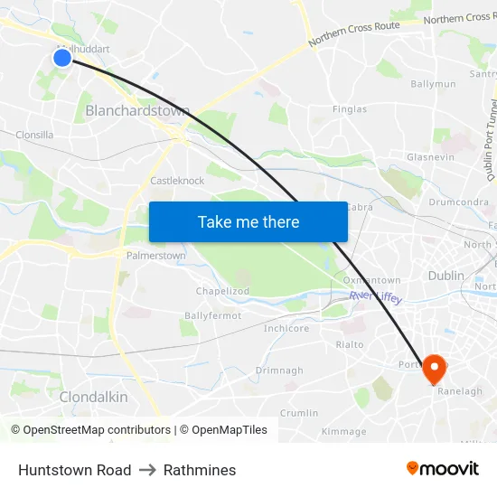 Huntstown Road to Rathmines map