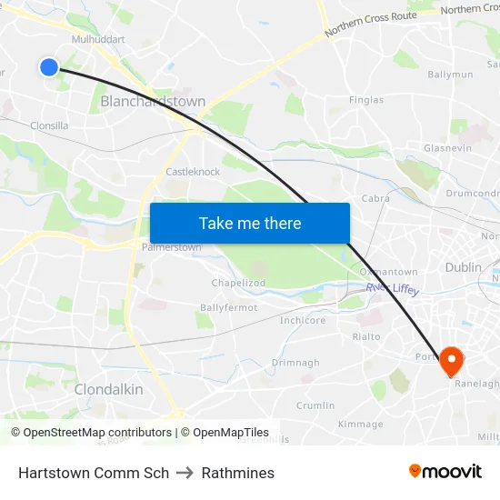 Hartstown Comm Sch to Rathmines map