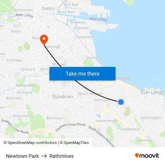 Newtown Park to Rathmines map