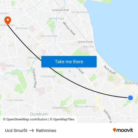 Ucd Smurfit to Rathmines map