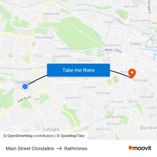 Main Street Clondalkin to Rathmines map
