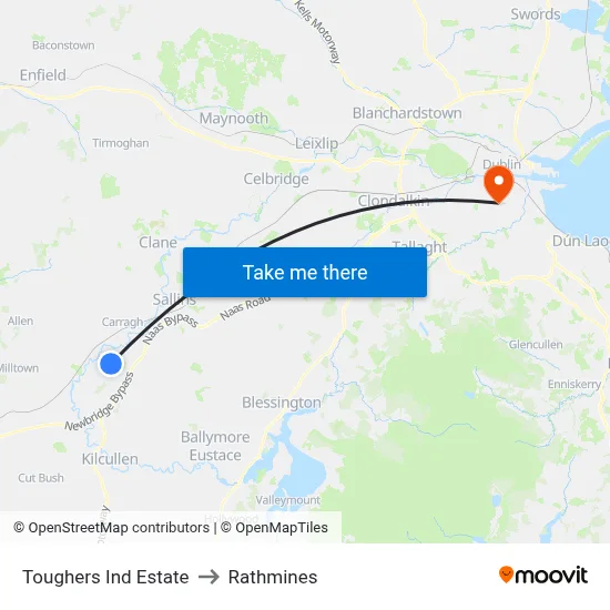 Toughers Ind Estate to Rathmines map
