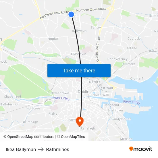Ikea Ballymun to Rathmines map