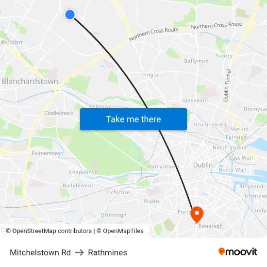Mitchelstown Rd to Rathmines map