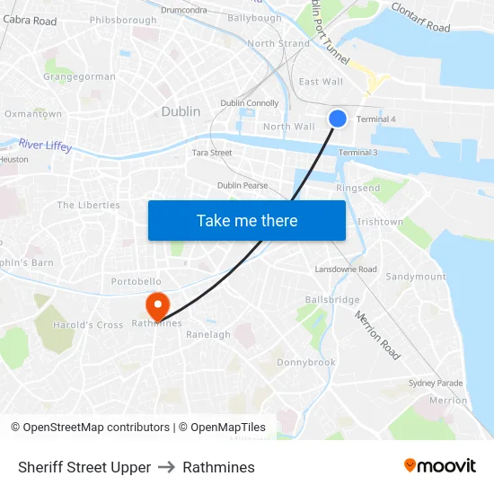 Sheriff Street Upper to Rathmines map