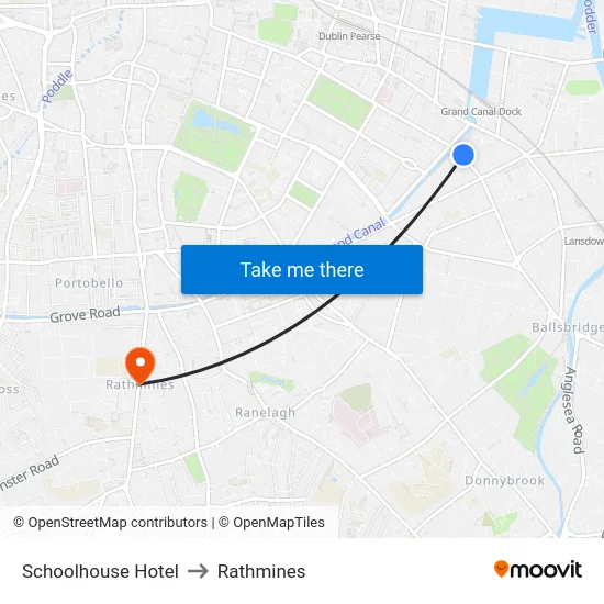 Schoolhouse Hotel to Rathmines map