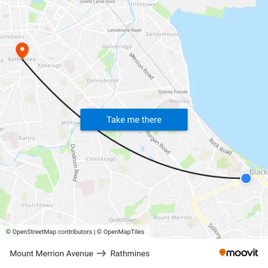 Mount Merrion Avenue to Rathmines map