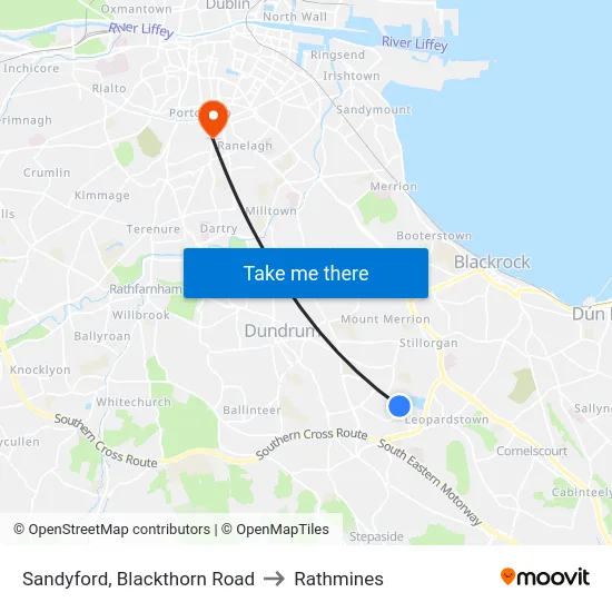 Sandyford, Blackthorn Road to Rathmines map