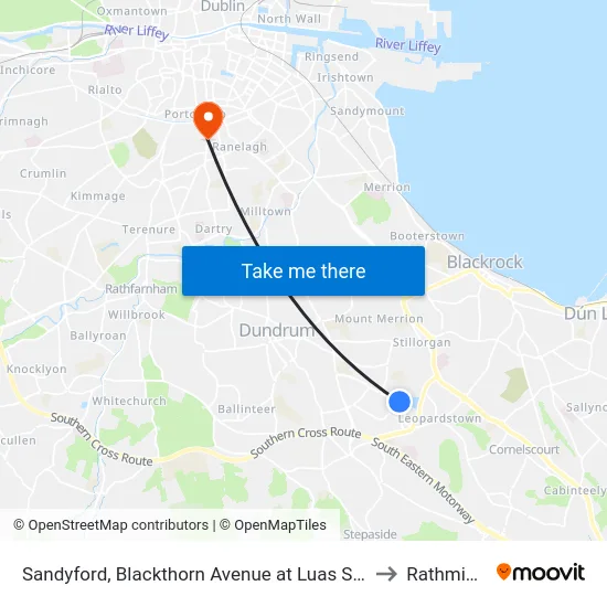 Sandyford, Blackthorn Avenue at Luas Station to Rathmines map
