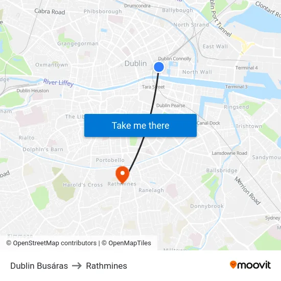 Dublin Busáras to Rathmines map