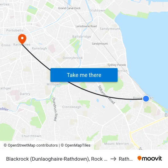 Blackrock (Dunlaoghaire-Rathdown), Rock Road (Booterstown Hall) to Rathmines map