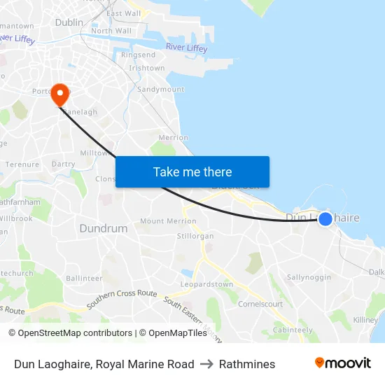 Dun Laoghaire, Royal Marine Road to Rathmines map