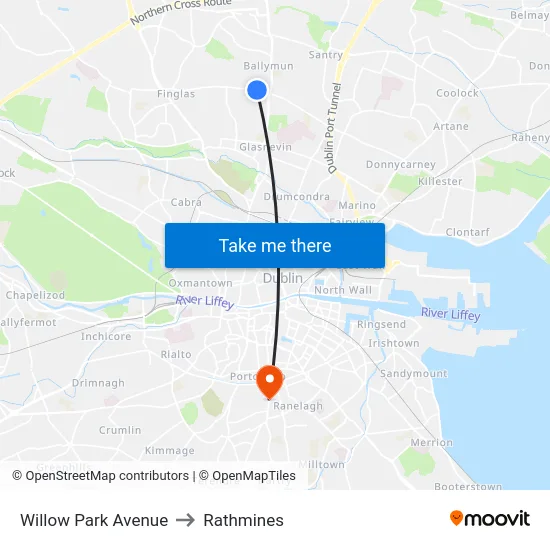 Willow Park Avenue to Rathmines map