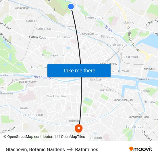 Glasnevin, Botanic Gardens to Rathmines map