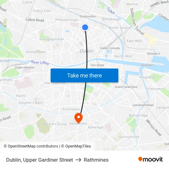 Dublin, Upper Gardiner Street to Rathmines map