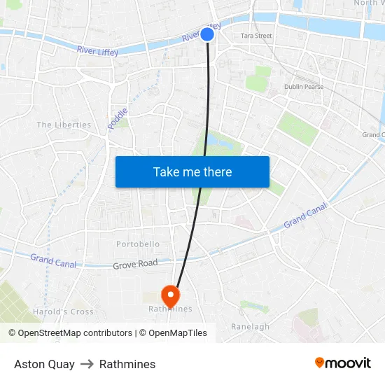 Aston Quay to Rathmines map