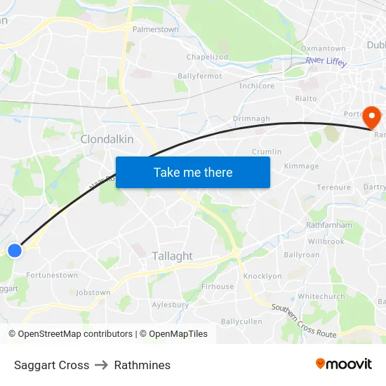 Saggart Cross to Rathmines map