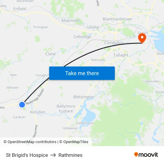 St Brigid's Hospice to Rathmines map