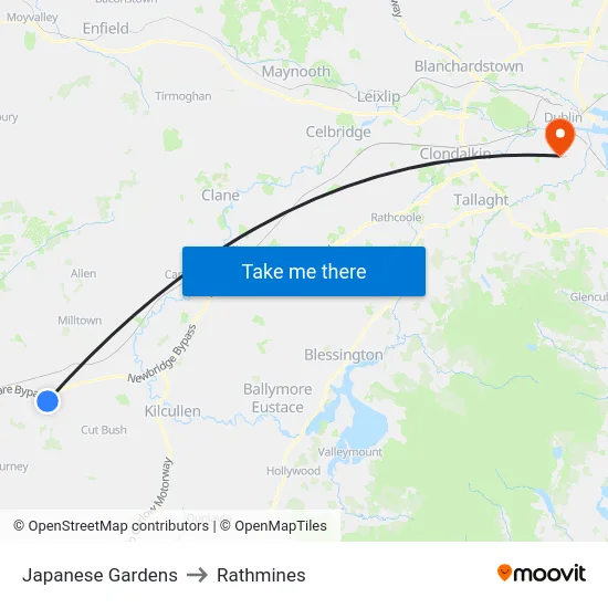 Japanese Gardens to Rathmines map