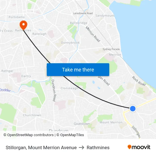 Stillorgan, Mount Merrion Avenue to Rathmines map