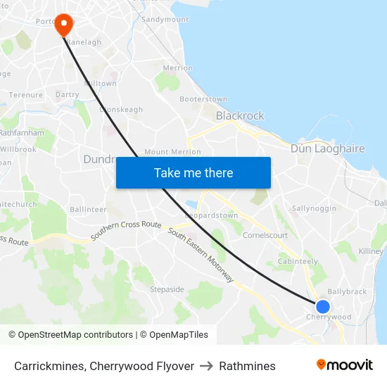 Carrickmines, Cherrywood Flyover to Rathmines map