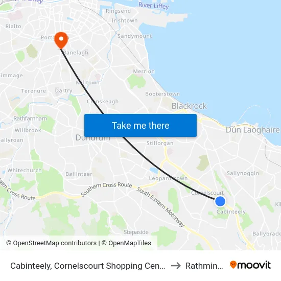 Cabinteely, Cornelscourt Shopping Centre to Rathmines map